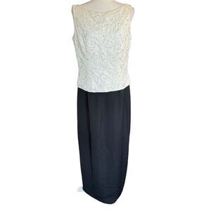 Vtg Marie St Claire Formal Sz 14 Evening Dress Wedding Guest Black Ivory Beaded
